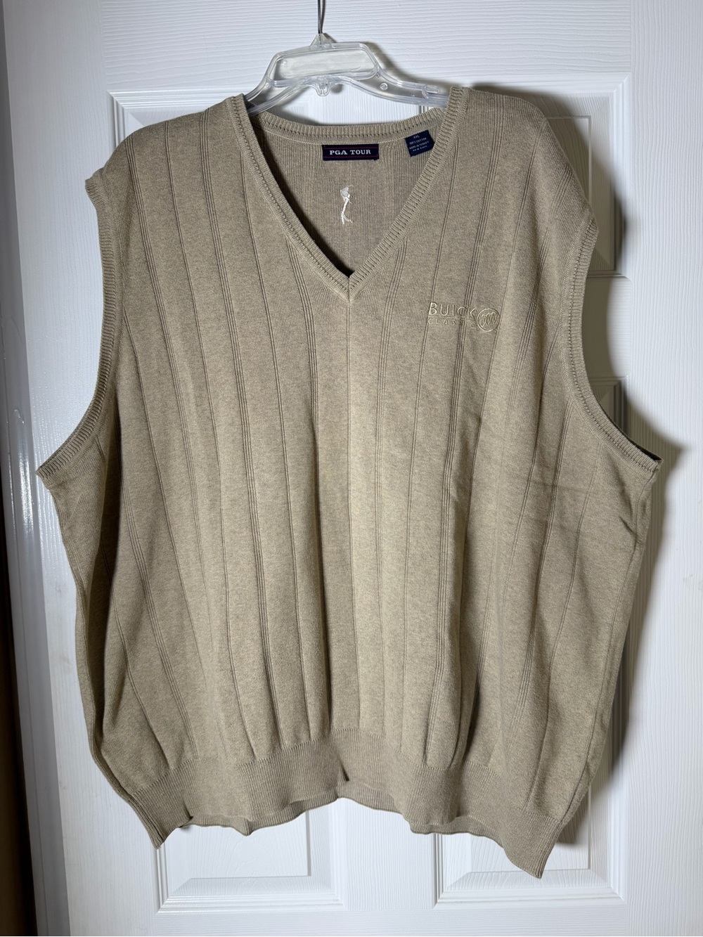 PGA TOUR Men's V-Neck Sweater Vest in Light Tan Golf